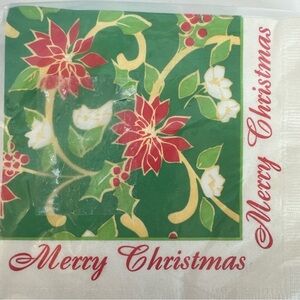 VTG Graceline Merry Christmas Napkins Poinsettia Holly 36 Ct Sealed Made in USA
